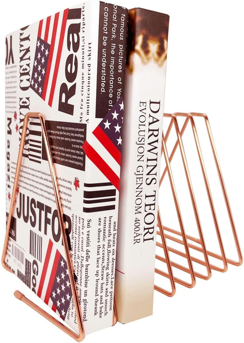 JIARI Decorative Book Organizer Magazine Holder, Desktop File Sorter Organizer Bookshelf Bookends Book End, Telescopic Metal Bookend 7 Section (Rose Gold) - Image 2